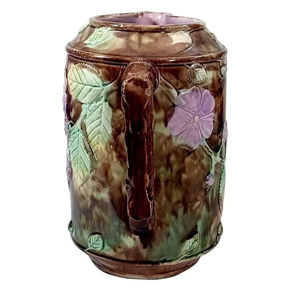Antique French 19th Cent French Barbotine Majolica Pottery Water Pitcher Vintage - Picture 8 of 13